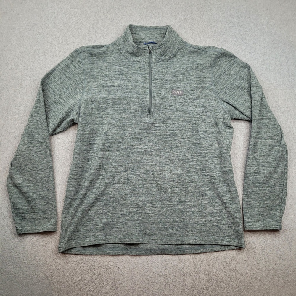 AFTCO 1/4 Zip Pullover Mens Large Green Space Dye Performance Fishing Shirt
